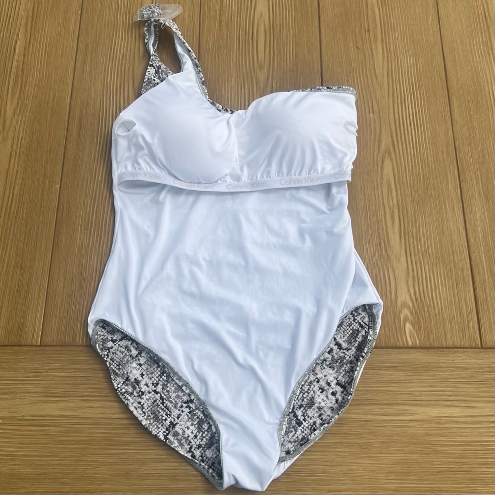 Calvin Klein Viper One Shoulder Starburst 1 Pc Swimsuit Sz 10 Never Worn No Tags - Picture 9 of 11